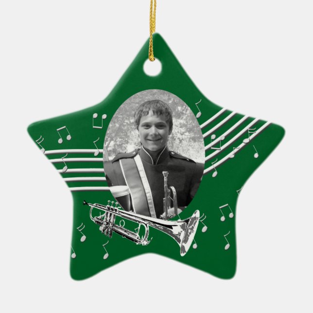 Trumpet Music Grönt Star Julgransprydnad Keramik (Framsidan)