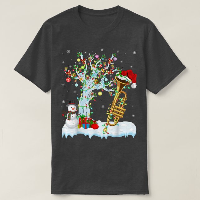 Trumpet Music Julafton Träd Lighting Santa Hat Tru T Shirt (Design framsida)
