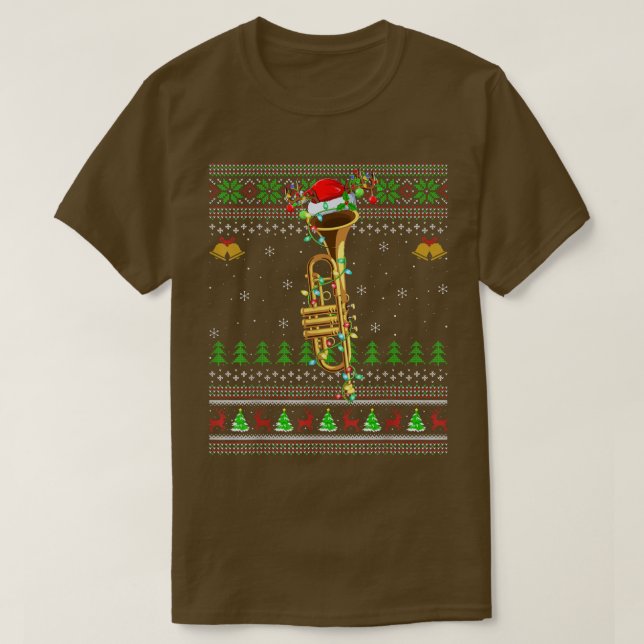 Trumpet Music Lover Xmas Santa Trumpet Ugly Christ T Shirt (Design framsida)