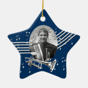 Trumpet Music Star Blue Julgransprydnad Keramik