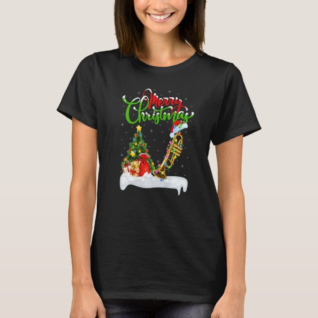 Trumpet Music  Xmas Decorations Santa Trumpet Chri T Shirt (Framsida)