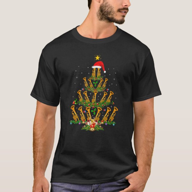 Trumpet Music   Xmas Lights Trumpet Christmas Tree T Shirt (Framsida)