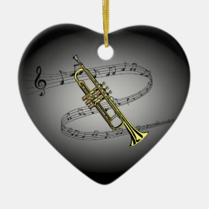 Trumpet Musical  ~ Black ~ Grått Background Julgransprydnad Keramik