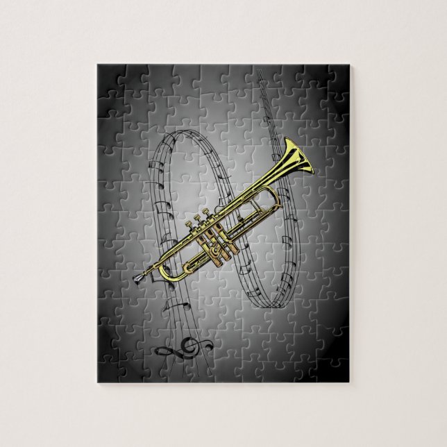 Trumpet Musical  ~ Black ~ Grått Background Pussel (Vertikal)