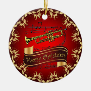 Trumpet ~ Musical Rulla ~ God jul ~ * ~ Julgransprydnad Keramik