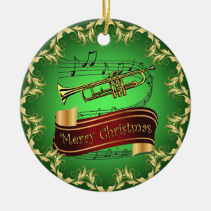 Trumpet ~ Musical Rulla ~ God jul ~ * ~ Julgransprydnad Keramik