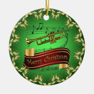 Trumpet ~ Musical Rulla ~ God jul ~ * ~ Julgransprydnad Keramik