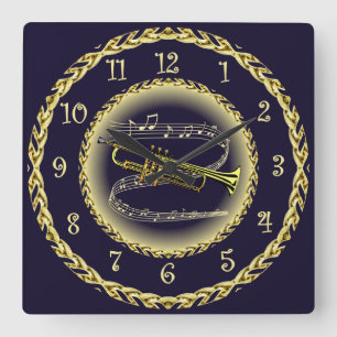 Trumpet ~ Musical Rulla ~ Guld/Navy Blue ~ Fyrkantig Klocka