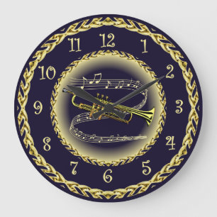 Trumpet ~ Musical Rulla ~ Guld/Navy Blue ~ Stor Klocka