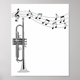 Trumpet Musician med Musik noter Poster