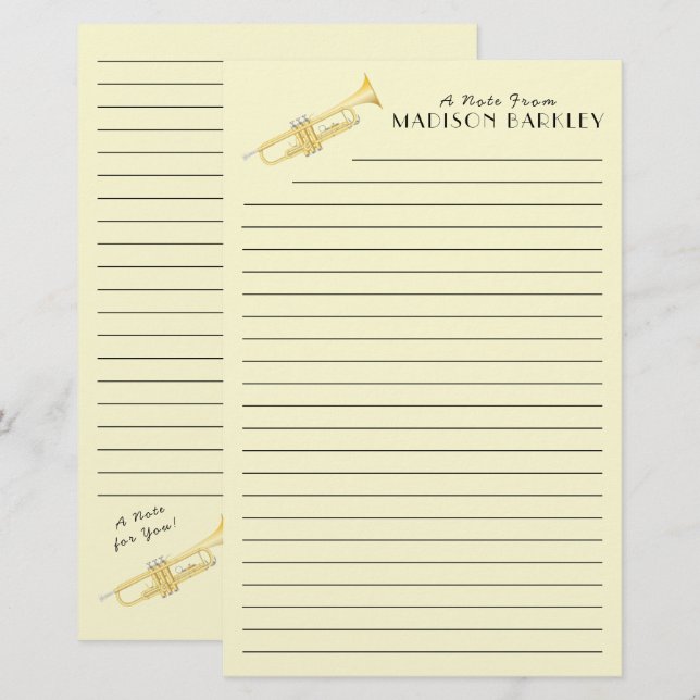 Trumpet Musician Teacher Stationery Brevpapper (Fram/baksida)