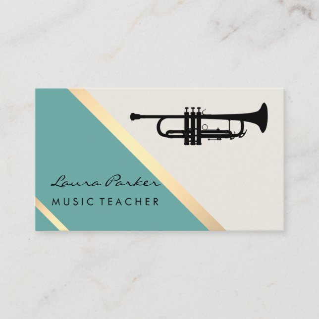 Trumpet Musiker Lärare Retro Guld Visitkort (Framsida)