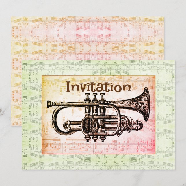 Trumpet och Musik noter Inbjudningar (Fram/baksida)