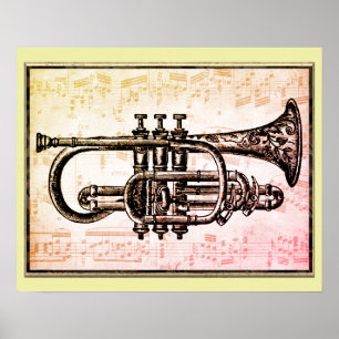 Trumpet och Musik noter Poster
