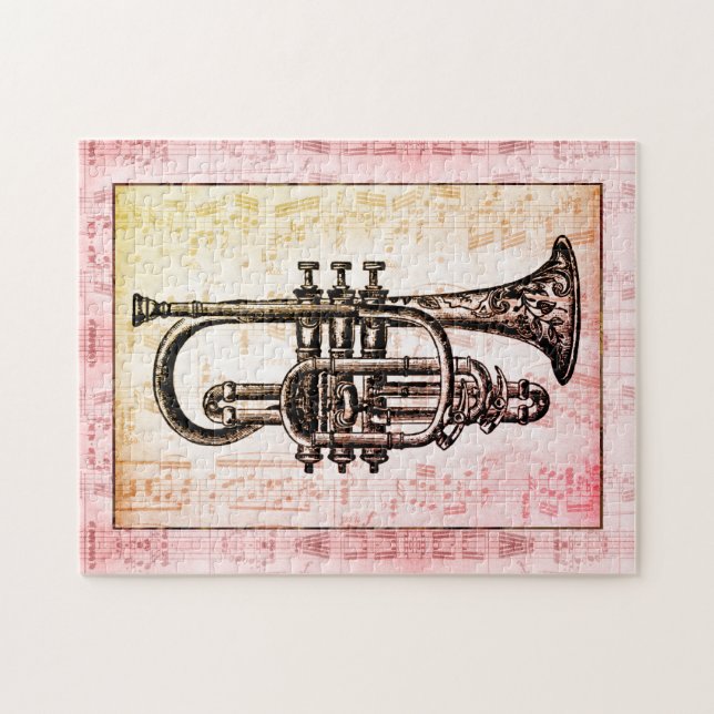 Trumpet och Musik noter Pussel (Horisontell)