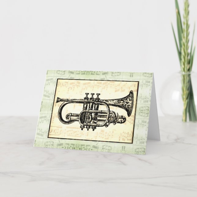 Trumpet och Musik noter Tack Kort (Framsida)