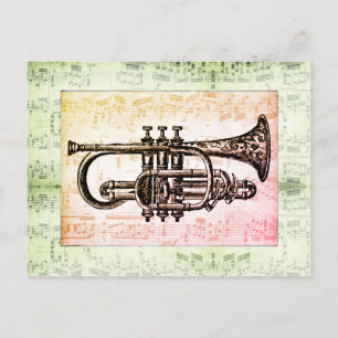 Trumpet och Musik noter Vykort