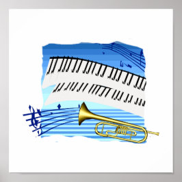 Trumpet och Tangentbord, blå temgrafisk musik Poster