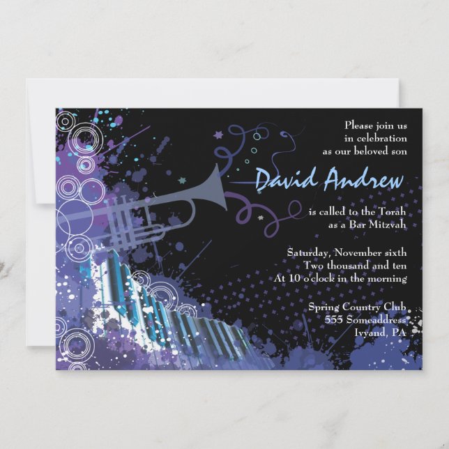 Trumpet & Piano Musical Pub Bat mitzvah inbjudan (Framsida)