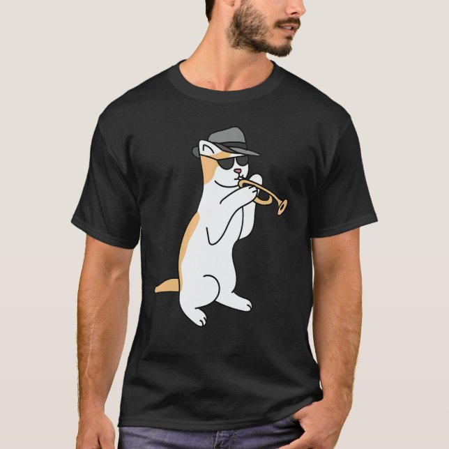 Trumpet Player Cat Jazz T Shirt (Framsida)