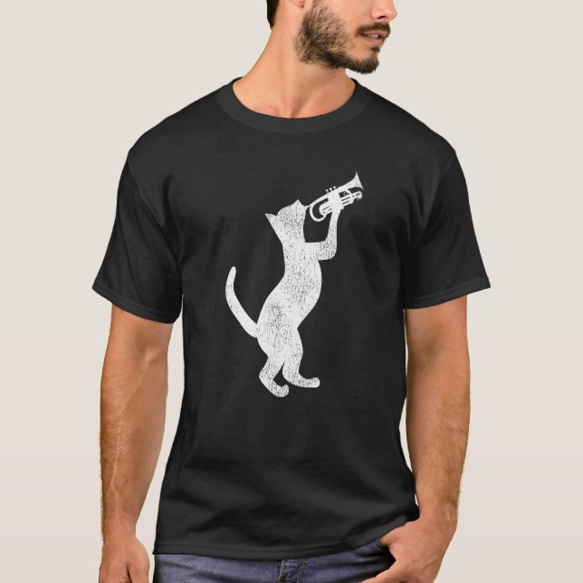 Trumpet Player Cat-Vintage T Shirt (Framsida)