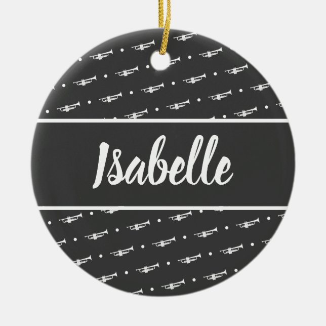 Trumpet Player Gift Personlig Musician Black Julgransprydnad Keramik (Framsidan)