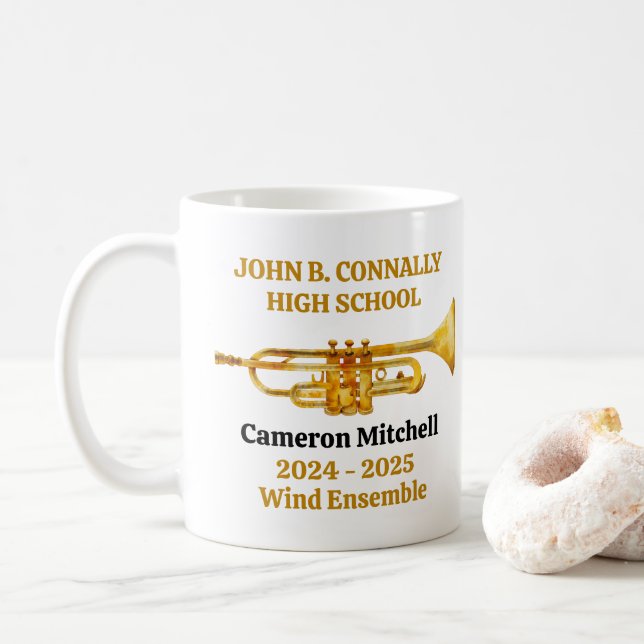 Trumpet Player High School Band Gold Personalized Kaffemugg (Med munk)