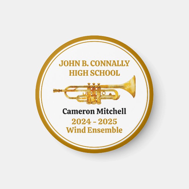 Trumpet Player High School Band Gold Personalized Magnet (Framsidan)