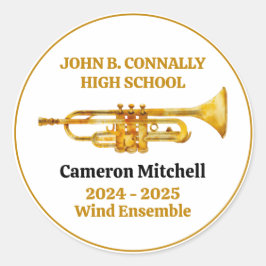Trumpet Player High School Band Gold Personalized Runt Klistermärke