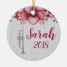 Trumpet Player Music Gift Blommigt Personlig Julgransprydnad Keramik