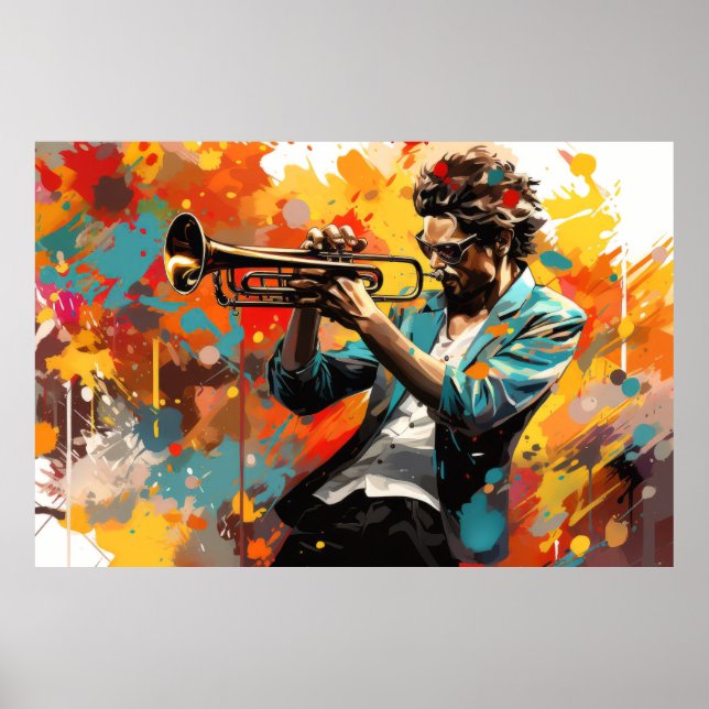 Trumpet Player Music Painting Abstrakt Art Decor Poster (Framsidan)