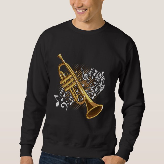Trumpet Player Musik noter Jazz Music Art Lång Ärmad Tröja (Framsida)