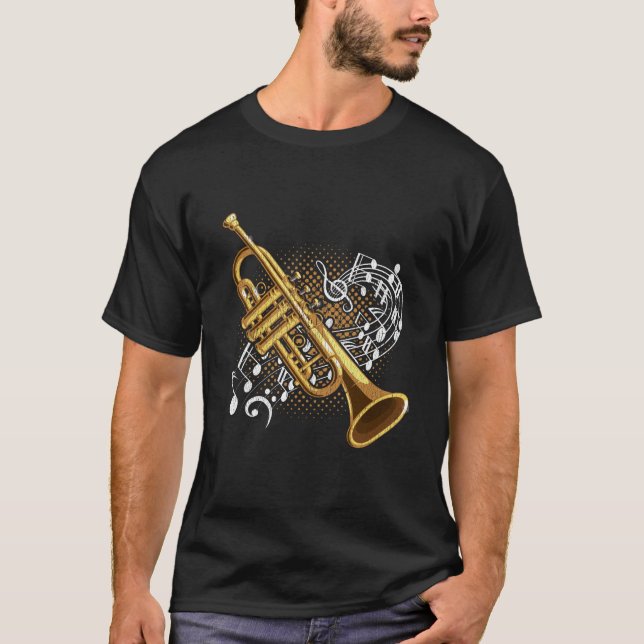 Trumpet Player Musik noter Jazz Music Art T Shirt (Framsida)