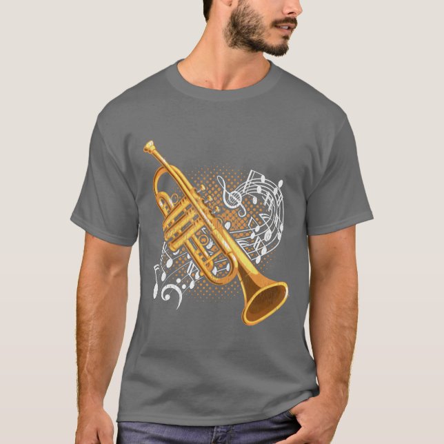 Trumpet Player Musik noter Jazz Music Art-vän T Shirt (Framsida)