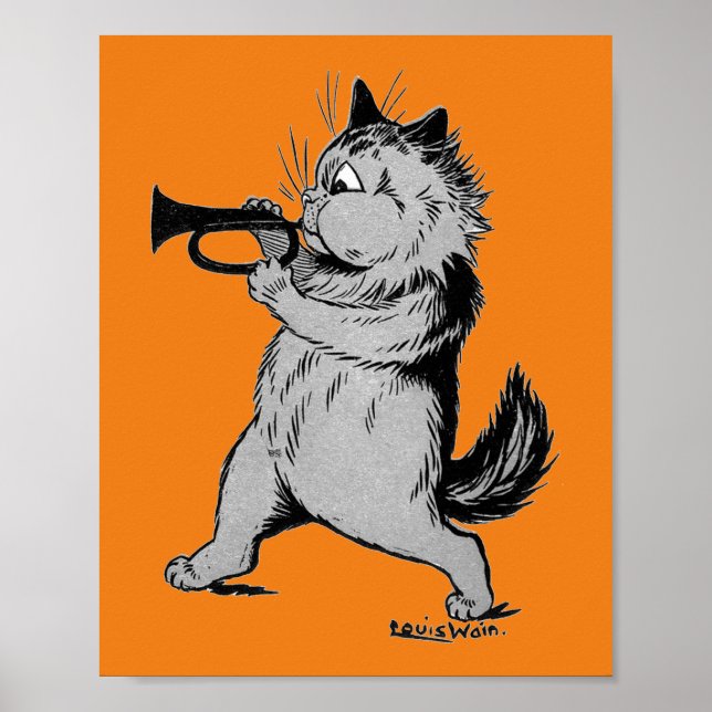 Trumpet Player (Trumpeter) Cat, Louis Wain Poster (Framsidan)