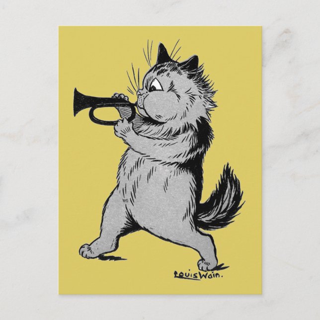 Trumpet Player (Trumpeter) Cat, Louis Wain Vykort (Framsida)