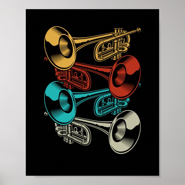 Trumpet Retro Instrument Band Musician Poster (Framsidan)