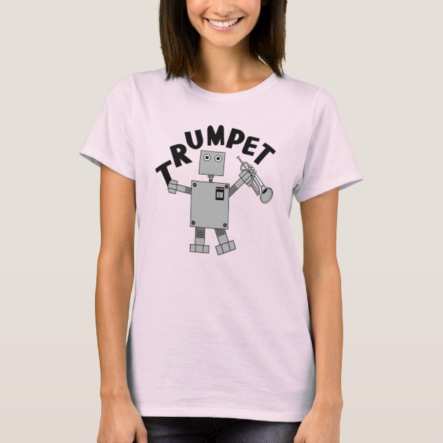 Trumpet Robot Text T Shirt (Framsida)