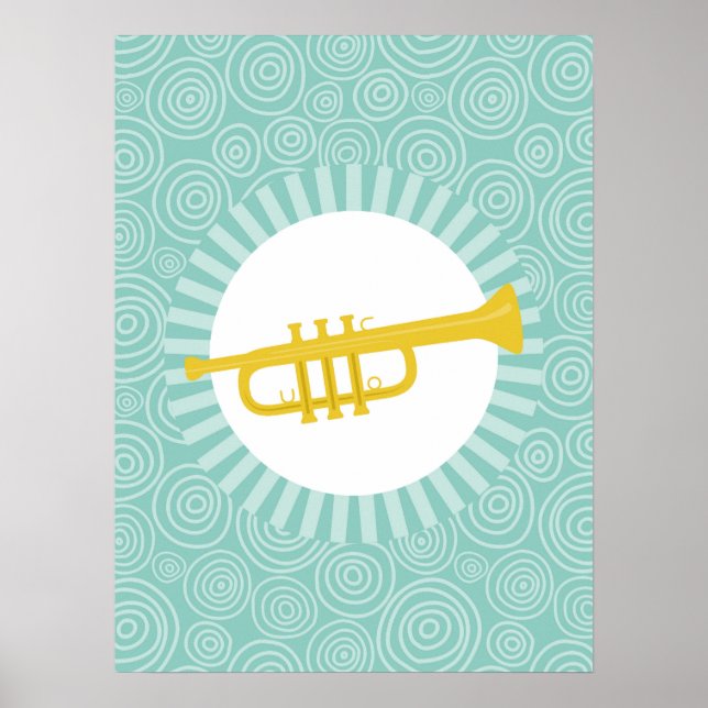 Trumpet Roligt Turcos Swirl Music Poster (Framsidan)