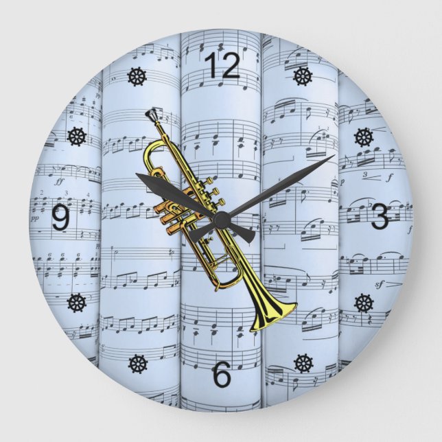 Trumpet~Rolled Lakan Music~Blue Tint Background ~  Stor Klocka (Framsida)