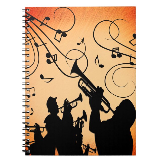 Trumpet Section Jazz Music Orange Rust Anteckningsbok (Framsidan)