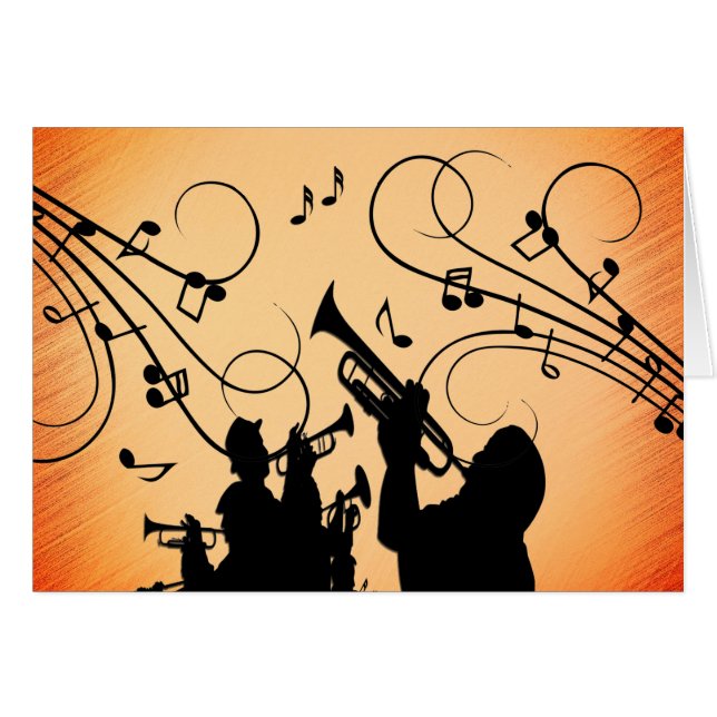 Trumpet Section Jazz Music Orange Rust Hälsningskort (Framsidan Horizontal)