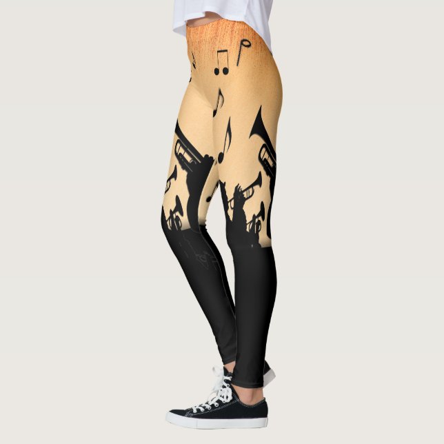 Trumpet Section Jazz Music Orange Rust Leggings (Vänster)