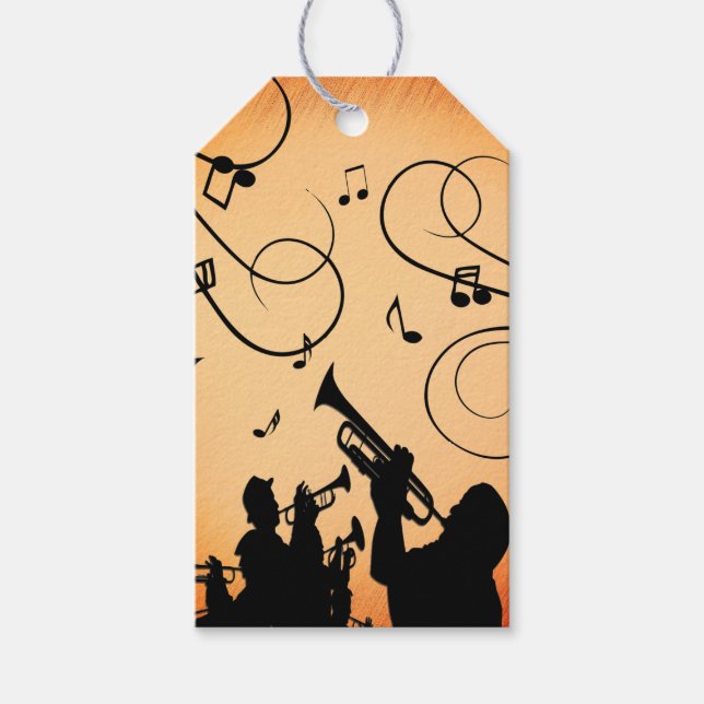 Trumpet Section Jazz Music Orange Rust Presentetikett (Framsidan)