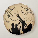 Trumpet Section Rustic Music Rund Kudde<br><div class="desc">Musik noter vår från vinden</div>