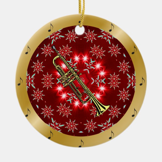Trumpet ~ Silver ~ Red~ Guld ~ jul ~ Julgransprydnad Keramik (Framsidan)