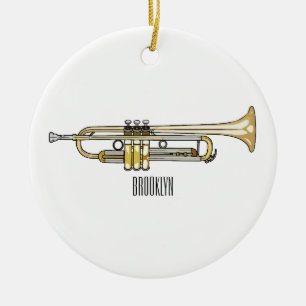 Trumpet tecknad illustration julgransprydnad keramik