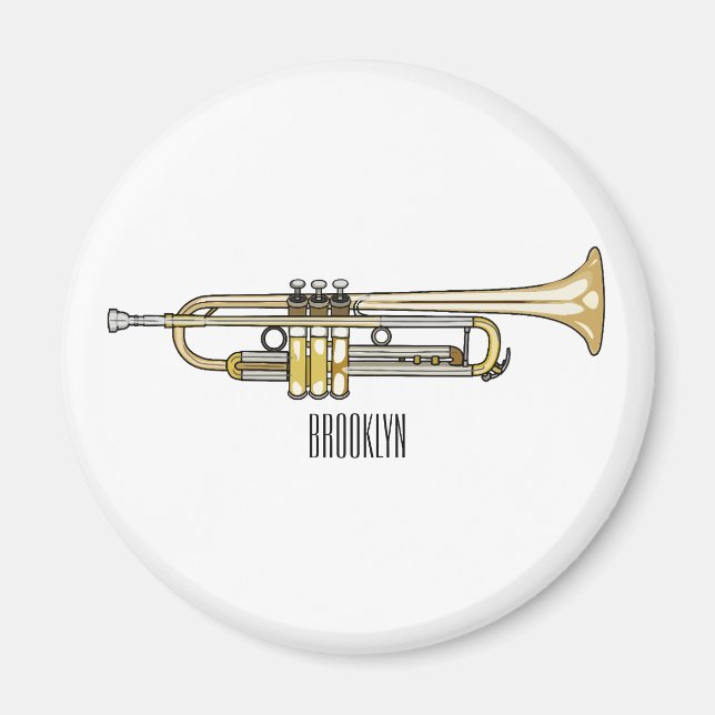 Trumpet tecknad illustration magnet (Framsidan)