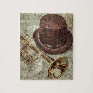 Trumpet, top hat och musik noter pussel