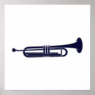 Trumpet Vågrät Solid Blue Musician Graphic Poster